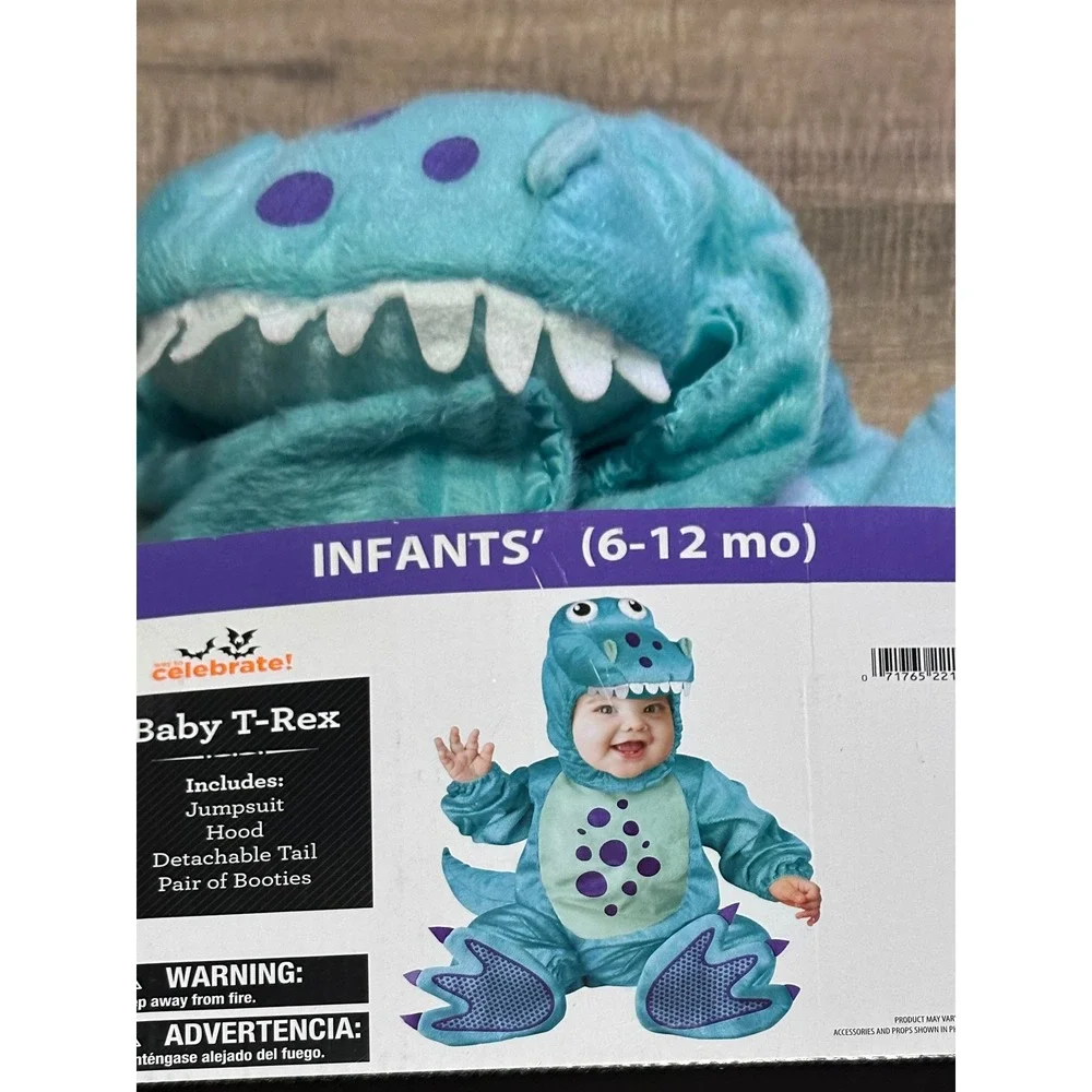 Baby T-Rex Halloween Costume Teal Blue Dinosaur Infants 6-12 Months 4pc NWT
